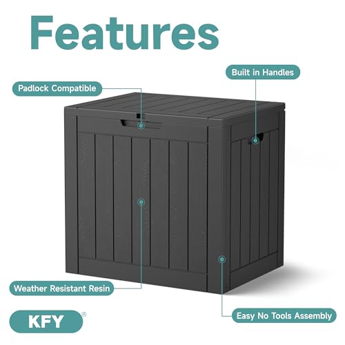 Image of 30 Gallon Waterproof Resin Deck Box, UV Resistant Outdoor Storage for Garden, Patio, Porch, Delivery,Striped Black