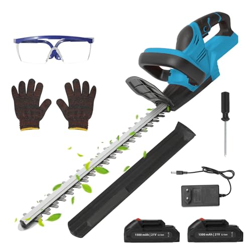 Taille-Haies Électrique 21V, Longueur de Coupe 55 cm, Écartement des Dents 15 mm, Taille-Haies sans Fil avec 2 Batteries 7500 mAh, Lame Double Action, pour...
