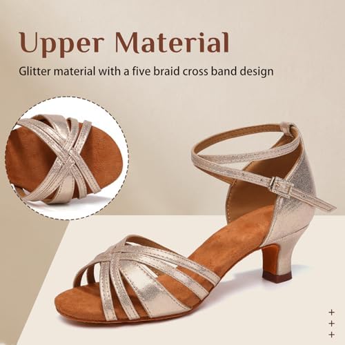 YCALCP Vrouwen Latijns-Amerikaanse Dansschoenen Open Teen Satijn Salsa Bachata Tango praktijk dansschoenen,811-Goud-5cm,EU 38