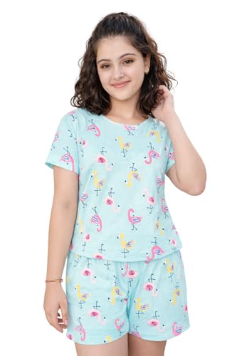 Image of Ninos Dreams Girls 100% Cotton Half Sleeves Coord set with Shorts /Day wear Set /Nightwear Set