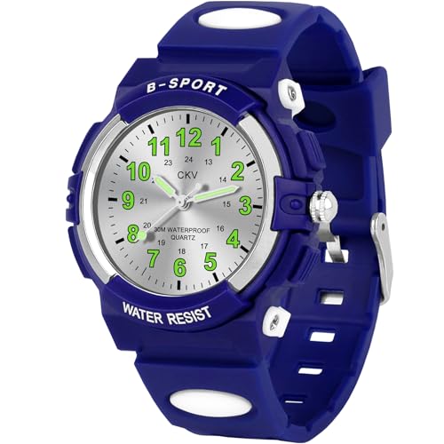 Image of CKV Kids Watch for Boys Girls Ages 5-12, Waterproof Time Teacher Easy to Read Analog Sport Outdoor Children Watches with Soft Band for Kids