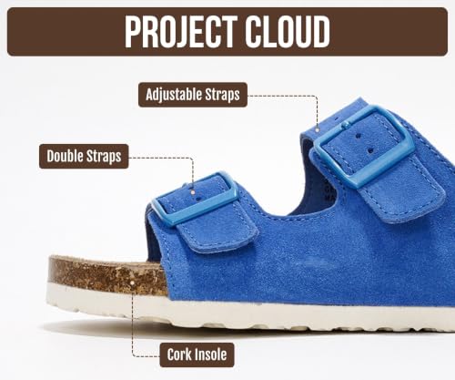 Image of Project Cloud 100% Genuine Leather Flat Sandals For Women 2026 Cork Footbed Womens Sandals with Memory Foam and arch support Vacation Essentials Slides for Women Footwear (Venita)