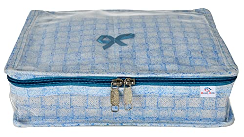 Heart Home Check Design Laminated PVC Jewellery Organizer With 4 Transparent Pouches & 1 Bangle/Watch Rod For Keeps Your Jewellery,Earrings, Necklaces Organized And Secure (Blue)-HS_38_HEARTH21273