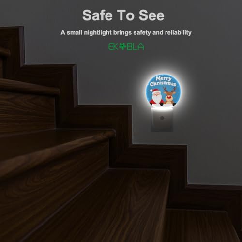 Image of EKOBLA Santa and Reindeer Night Light, Merry Christmas Snowflake Night Lights Plug Into Wall with Auto Sensor for Holiday