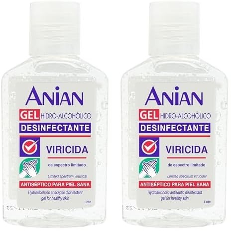 ANIAN - Gel Hidroalcohólico Desinfectante Antiséptico, 100 ml, +60% de Alcohol, Gel Desinfectante de Manos, Bactericida y Viricida, No Reseca la Piel, Limpiador de Manos sin Aclarado (Paquete de 2)