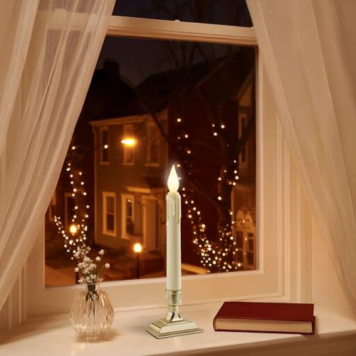 Image of 6 Pcs Sensor Dawn to Dusk Window Candles, Flickering Battery Candles for Windows, Ultra Bright Fake Candle Lights with Gold Holders, Led Candlesticks for Xmas Home Decor, White Light
