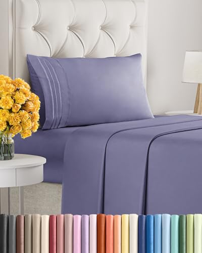 Image of Twin Size 3 Piece Sheet Set - Ultra Soft & Cooling Sheets - French Violet | Fits 8 Inch to 16 inch Mattress, Wrinkle Free & Fade Resistant with Deep Pockets, Breathable, Comfy Hotel Luxury Bedding