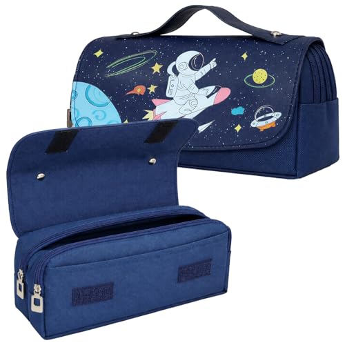 Image of FunBlast Multi-Purpose Pouch - Double Compartment Large Capacity Pouch - Happy Planet Zipper Pencil Case for Kids, Pencil Box for Kids, Stationary Pouch for Students School Supplies (Blue)