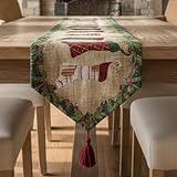 Tache Green Holiday Christmas Hang My Stockings by The Fireplace Decorative Festive Tapestry Woven Table Runners, 13 x 90