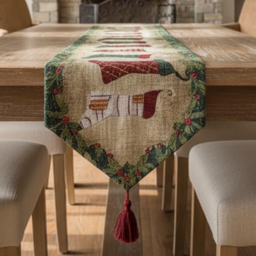 Tache Green Holiday Christmas Hang My Stockings by The Fireplace Decorative Festive Tapestry Woven Table Runners, 13 x 90