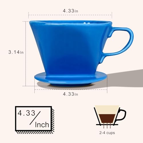 Handmade Ceramic Pour Over Coffee Dripper - Authentic Brewing for Any Setting (Blue)