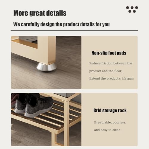 Banc à chaussures rembourré en métal noir pour entrée et couloir