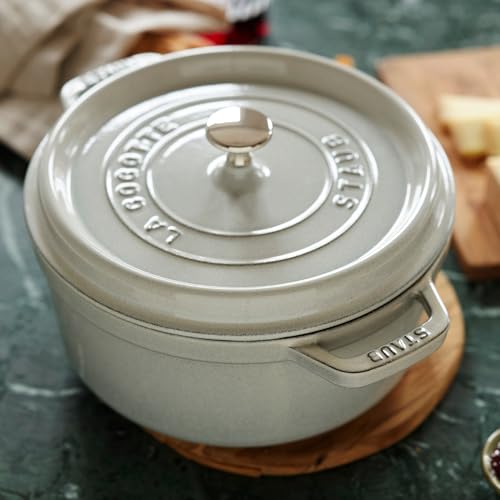 Image of Staub Cast Iron 7-qt Round Cocotte - White Truffle, Made in France