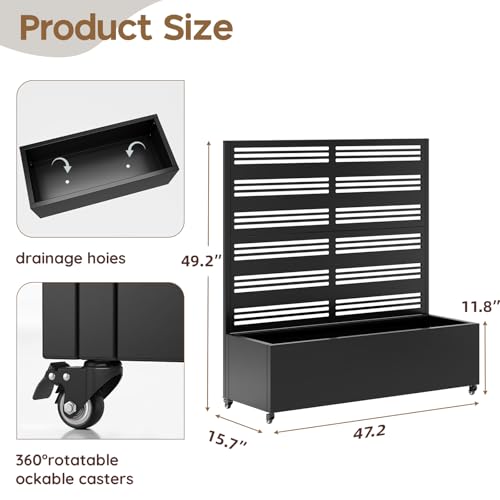 Metal Raised Garden Bed Trellis Large Outdoor Planter Box for Patio,Balcony Privacy Planters for Patio 48.4" x 47"x 15.7 Wheels Drainage Holes,for Climbing Vegetables,Flowers,Vines（Black） by SNYXXOZ - Used condition - Image 2