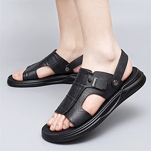 Men's Leather Sandals Dual-Purpose Shoes Beach Summmer Flats Man Slides Leisure Walk Men Slippers(42)4