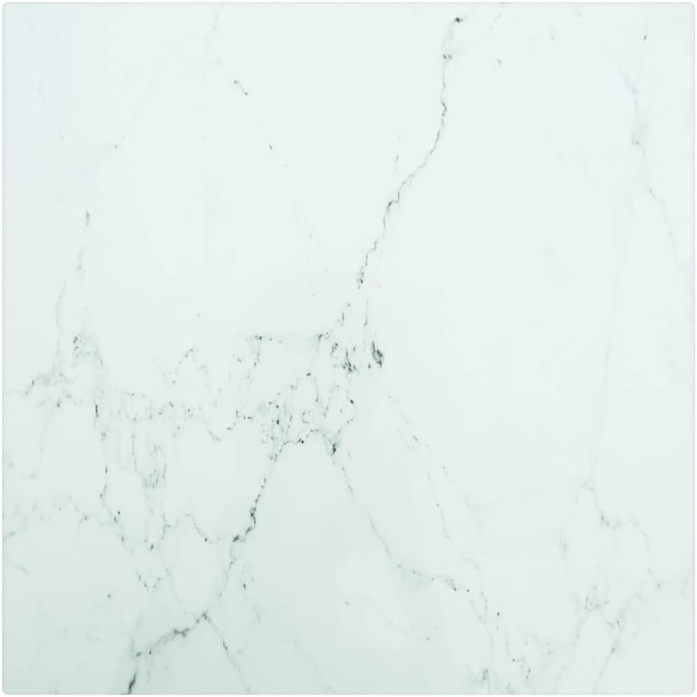 11.8" Tempered Glass Table Top, Marble Accent for Living Room, Easy-Clean Countertop, Small Coffee Side Table for RV/Studio