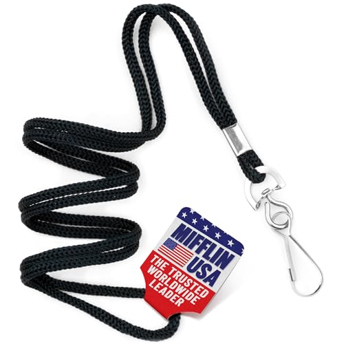 MIFFLIN-USA Lanyard (Black, 36 Inch, 100 Pack), ID Badge Lanyards, Round Woven Lanyards with J-Hook