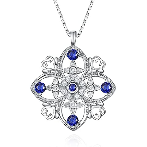 JIARUI Clover Pendant Necklace Inlaid Blue Gemstone 925 Sterling Silver Vintage Cross Necklace Jewelry for Women Girls Gift Cross Necklace Jewelry Cross Necklace Jewelry for Women Cover