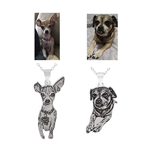 Personalized People Dog Cat Picture Necklaces Custom Photo Necklace Pendant Chain Customized Handmade For Women Girls Boys Pet Lover Men,Silver #TOP5