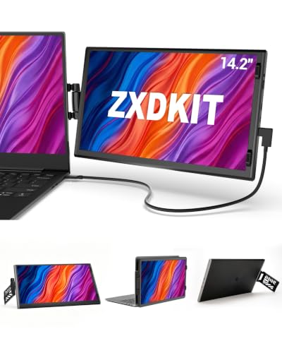 Image of Laptop Extended Monitor Portable, Dual Laptop Screen Extender 14 inch FHD IPS | 360 Rotation, Adjustable Stand, 1.36lbs Ultra-Slim Lightweight,Plug & Play, Mini HDMI /USB Type-C, Windows /Mac /Android