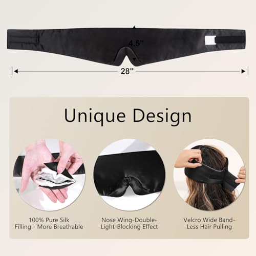 Image of ZIMASILK 100% 22 Momme Mulberry Silk Sleep Mask - Full Silk Filled, Ultra-Soft & Breathable, Face-Hugging Blackout Eye Cover for Sleeping (Black)