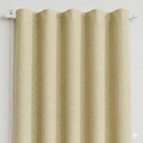 Image of FRESH FROM LOOM Jute 9 ft Door Curtains for Slider Track | Non-Ring Curtains | S-Wave Pleat | | Non-Ring Curtains | S-Wave Pleat | Parda | Light Block Parde | (Size - 9ft, Cream, 2pc)