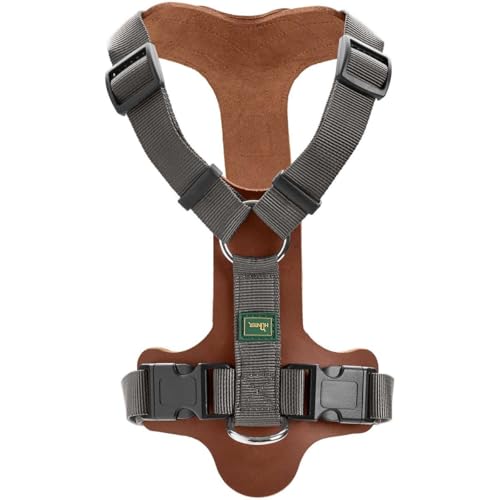HUNTER Hundegeschirr AALBORG MIXED, Farbe: cognac/grau, Rindsleder/Nylon, 5-fach verstellbar, leicht, mit Kunststoffschnallen, Made in Germany, Größe: M