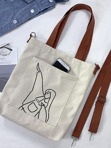 Image of Cotton Tote Bags for Women, College Bag for girls With Inner & Outer Pockets, Utility Tote bags for Shopping, Travel & Daily use