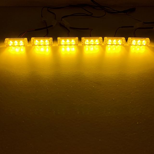 AE-PRO - 6x3 LED Red Blue Amber Car Grille Strobe light Police Fireman Car Front Bumper strobe Emergency light Flashing Warning lamp 12𝖵 (Yellow)