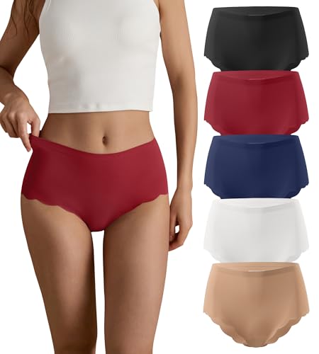 Image of SHARICCA Seamless High Waisted Underwear for Women Cheeky Underwear Wave Edge No Show Bikini Panties Ribbed Panties Pack