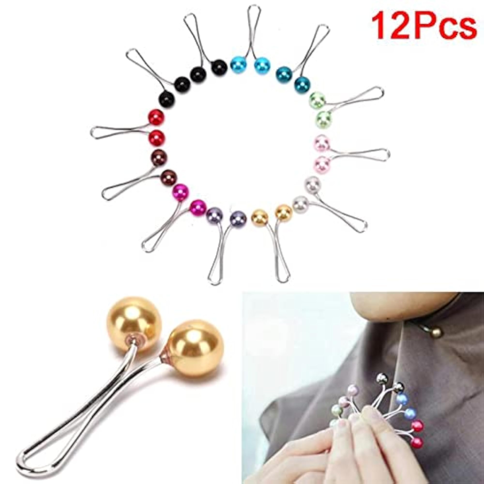 12X Pearl Safety Pin Brooches for Hijab and Shawls