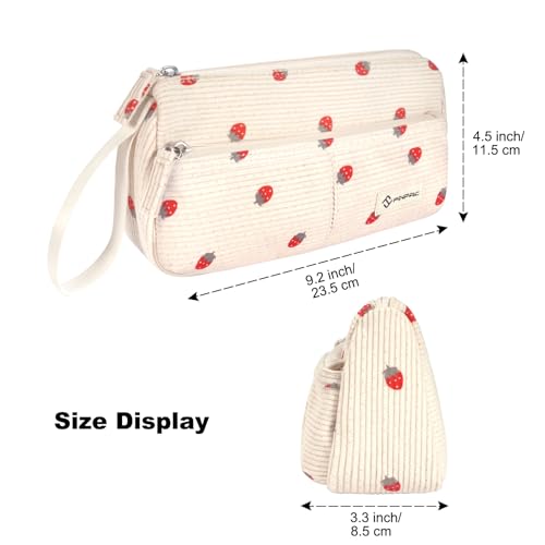 Image of FINPAC Pencil Case, Corduroy Triangle Makeup Bag, Kawaii Pen Bag Pouch Holder Box Organize for Study, Office, or Travel, Strawberry