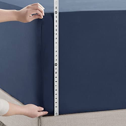 Image of Hearth & Harbor Extra Deep Pocket Twin Fitted Sheet - Fits 18 to 24 Inch Mattress - Ultra Soft 1800 Microfiber, Wrinkle-Free & Breathable - Hotel Luxury Fitted Sheet Only, Navy