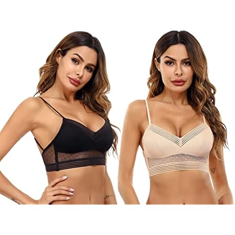iClosam Women's Seamless Lace Bra Without Underwire Comfort Bra Half Cup Bra Thin Cup Bra U-Shaped Backless Cover