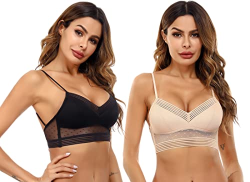 iClosam Soutien de Gorge Dos Nu Invisible Femme - Lingerie Dentelle, Brassière Deep V, Sous-Vêtements Bas en U