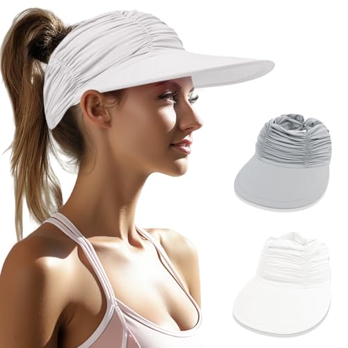 TYXHXTF 2 Pcs Visera Mujer, Plegable Sombrero Verano de Playa, Gorra Proteccion Solar, Vacío Top Ponytail Béisbol Sun Cap para Senderismo Correr Tenis Golf Deportes
