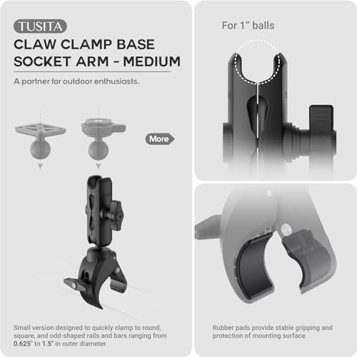TUSITA Small Claw Clamp Base with Double Socket Arm Medium - 1" B Size, Black, Medium Arn - Image 2