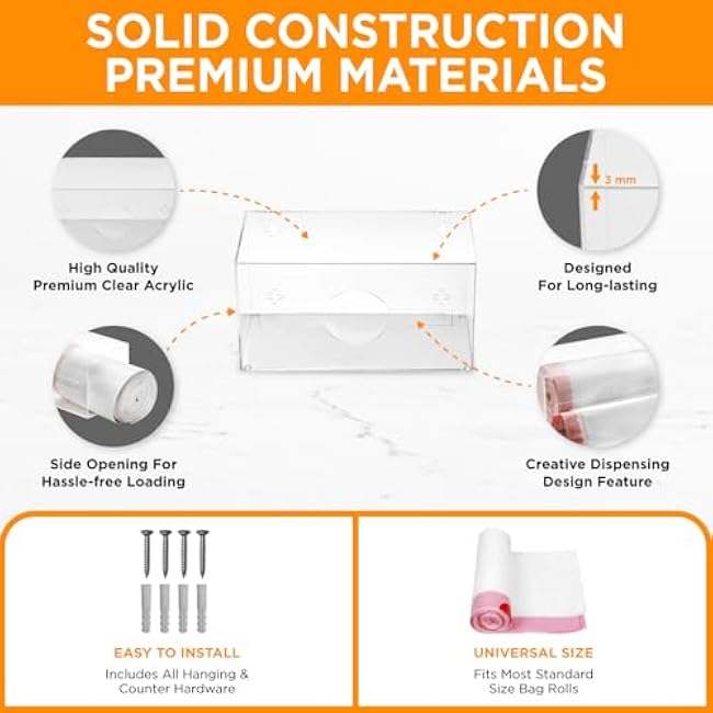 Generic Trash Bag Dispenser - Acrylic Garbage Bag Holder for Cabinet, Laundry Room, Under Sink