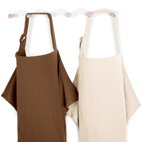 Image of Yoofoss 2 Pack Muslin Nursing Cover for Breastfeeding, 100% Cotton Breastfeeding Cover with Arch Neckline, Soft Breathable Privacy Nursing Covers for Women, Multi-use Breastfeeding Essentials