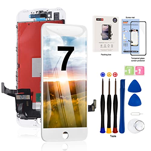 EFAITHFIX for iPhone 7 LCD Screen Replacement White 4.7 Inch Frame Assembly Display 3D Touch Screen Digitizer with Repair Tools Kit Tempered Glass Screen Protector for A1660 A1778 A1779 (White)