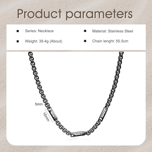 Personalized Men Necklace Chain with Names Stainless Steel Custom Engraved Name Necklace for Men Fathers Day Christmas Birthday Gifts for Dad Grandpa Husband2