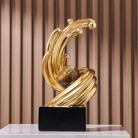 FJS Gold Decor Wave Statues for Home Decor Accents, Modern Abstract Resin Sculptures Decorations for Living Room, Luxury Coffee Table TV Stand Bookshelf Home Entryway Decor Cover