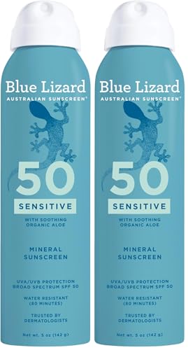 Image of Blue Lizard Mineral Sunscreen Spray, SPF 50+ | Zinc Oxide Formula | Water-Resistant | Dermatologist-Recommended | 5 fl oz Pack of 2