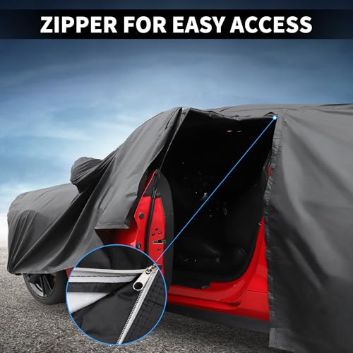 Image of X AUTOHAUX Car Cover Outdoor Waterproof Sun Rain Snow Hail Protection with Left Side Door Zipper 210D-PU for Ford for Mustang