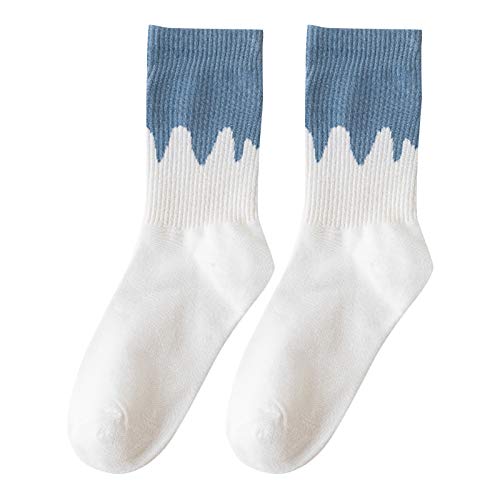 Calcetines deportivos gruesos y largos a rayas azules para mujer para otoño e invierno, azul, Altoa única