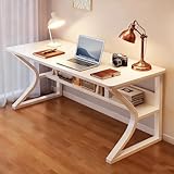 Aerlife Home Office Desk 100cm, C-Shaped Computer Desk, Heavy Duty Steel Gaming Table, Modern Office Table Workstation, Business Working Desk for Home Office Study, Easy to Assemble (White)
