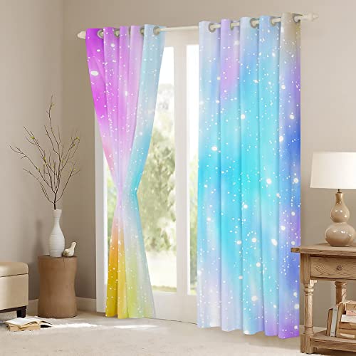 Homemissing Dreamy Gradient Window Dreapes Blue and Purple Colorful Curtain Galaxy Ombre Blackout Curtains(30%-50%) for Bedroom Children Starry Sky Window Treatments W46*L54 - Image 3