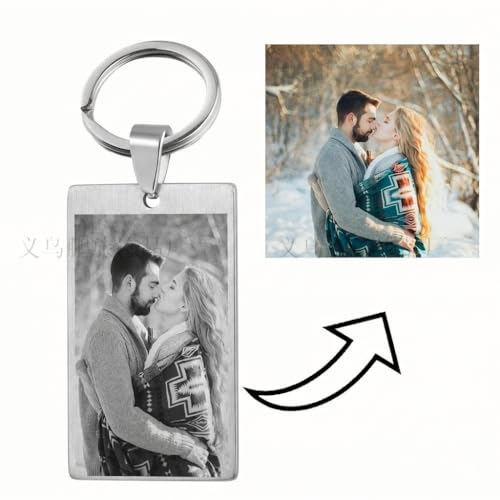 Image of Custom Photo & Text Engraved Keychain - Double Sided Custom Picture keyring For Him /Her Birthday Memorial Gift
