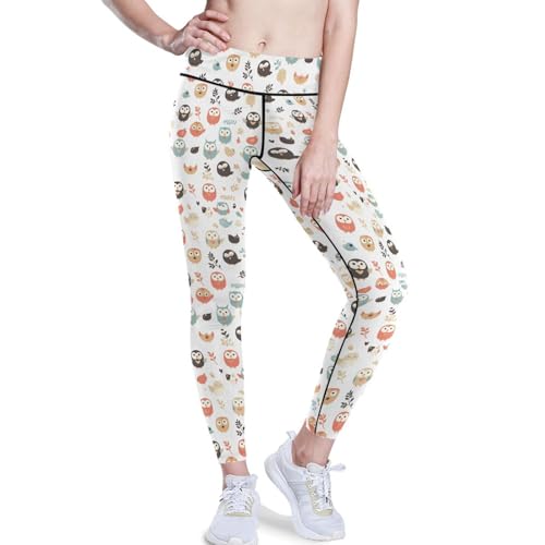 KLL Cute Animal Pattern Cartoon Owls Women's Tummy Control Workout Leggings High Waisted Athlet