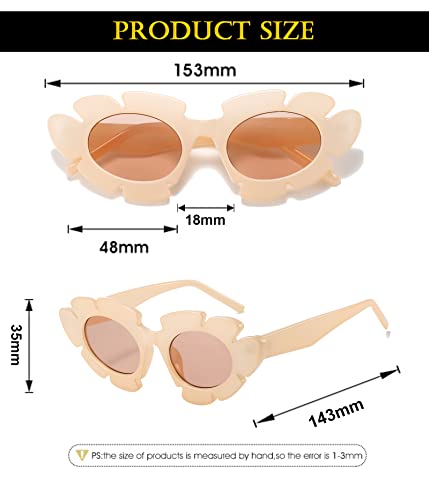 Eylrim Cat Eye Flower Sunglasses For Women Fashion Fun Shades Cute Sun Glasses Uv 400 Protection(05 Champagne/Champagne) #TOP5